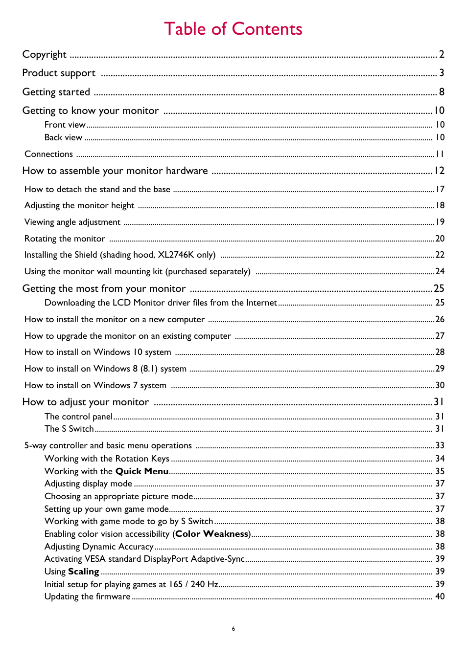 BenQ ZOWIE XL2731K 27" 16:9 165 Hz TN Gaming Monitor User Manual | Page 6 / 60