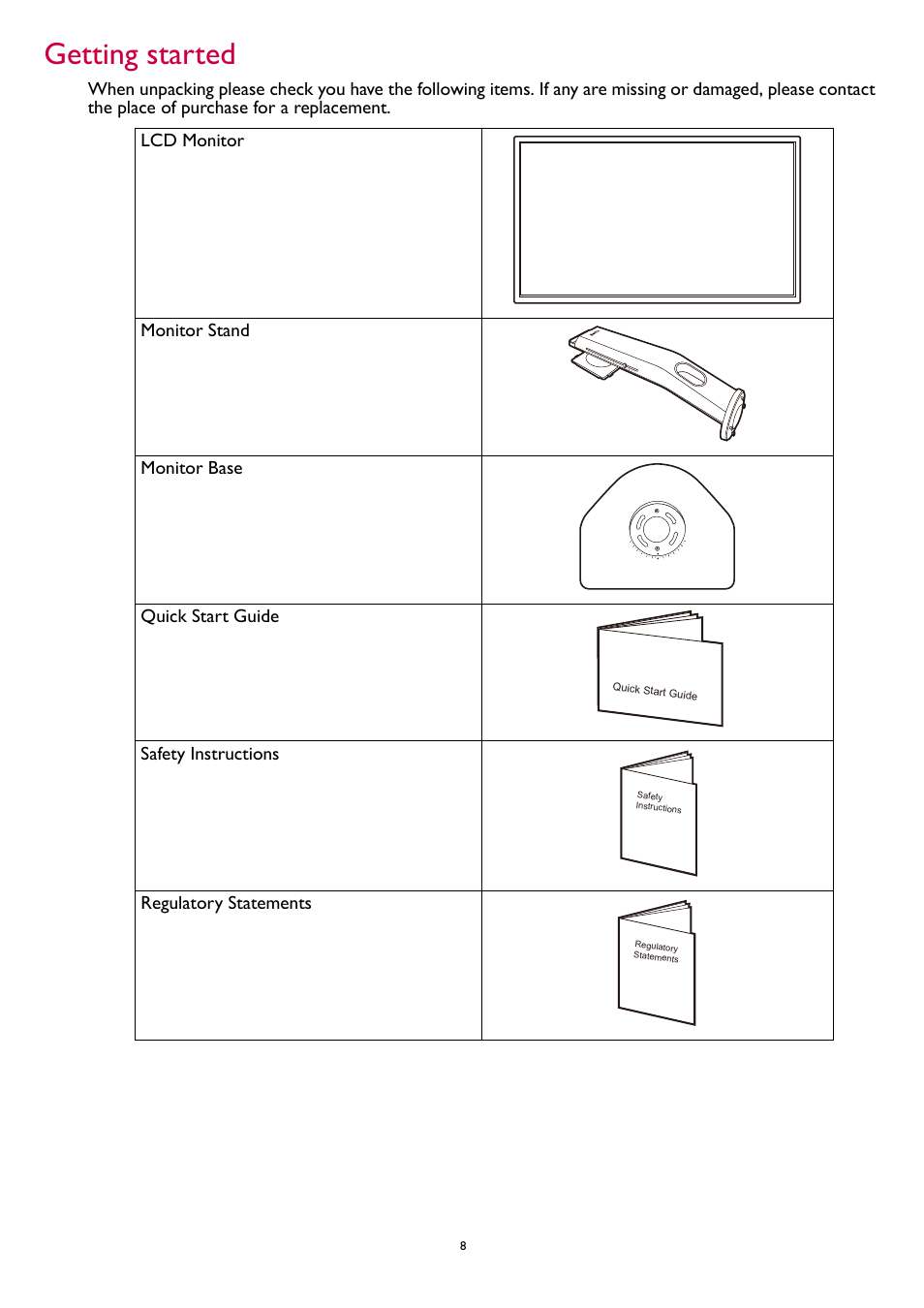 Getting started | BenQ ZOWIE XL2731K 27" 16:9 165 Hz TN Gaming Monitor User Manual | Page 8 / 60