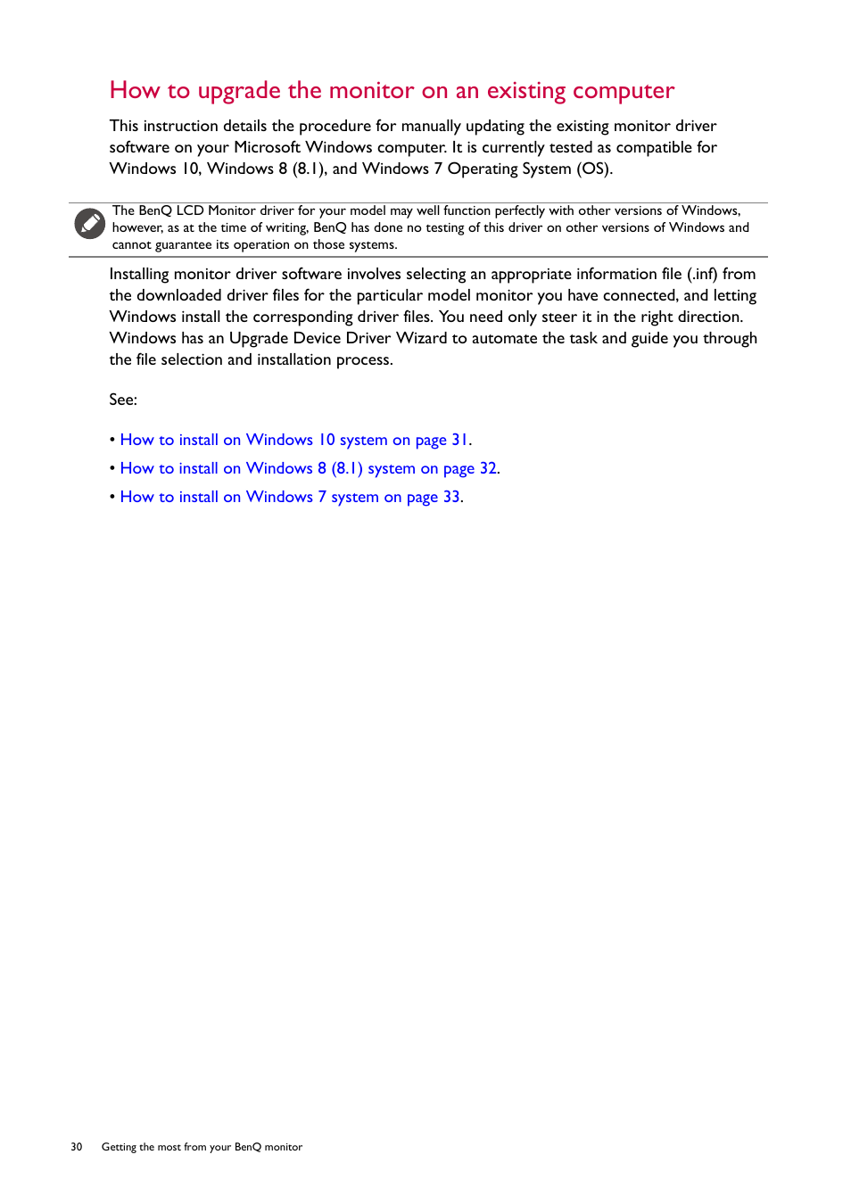 How to upgrade the monitor on an existing computer | BenQ ZOWIE XL2746S 27" 16:9 240 Hz TN Gaming Monitor User Manual | Page 30 / 58