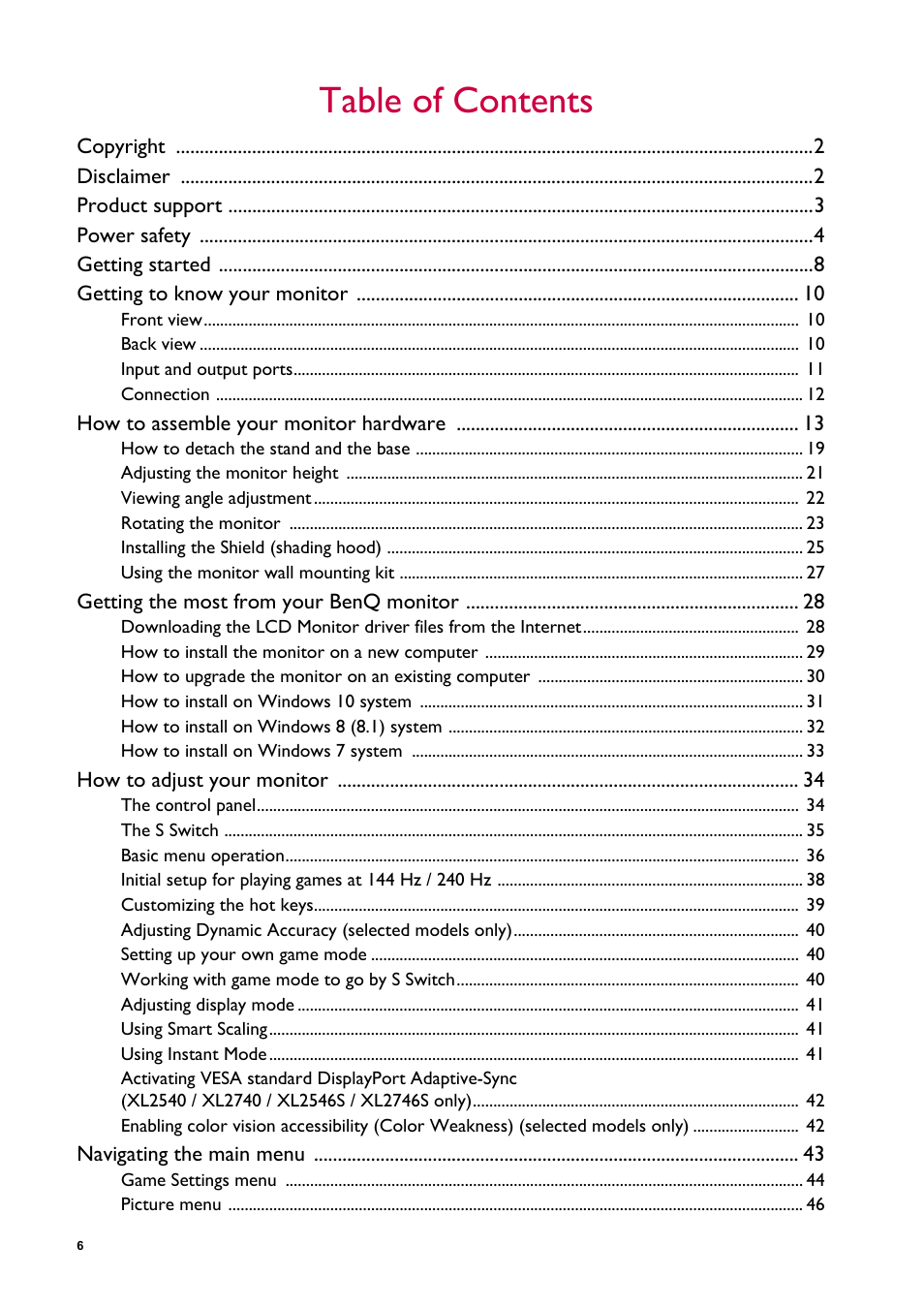 BenQ ZOWIE XL2746S 27" 16:9 240 Hz TN Gaming Monitor User Manual | Page 6 / 58