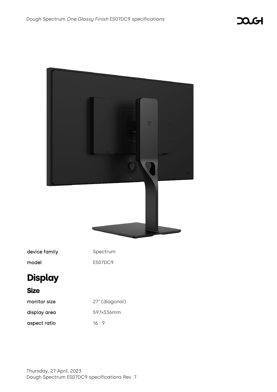 Dough Spectrum One 27" 4K HDR 144 Hz USB-C Monitor (Matte, Head Only) User Manual | 6 pages