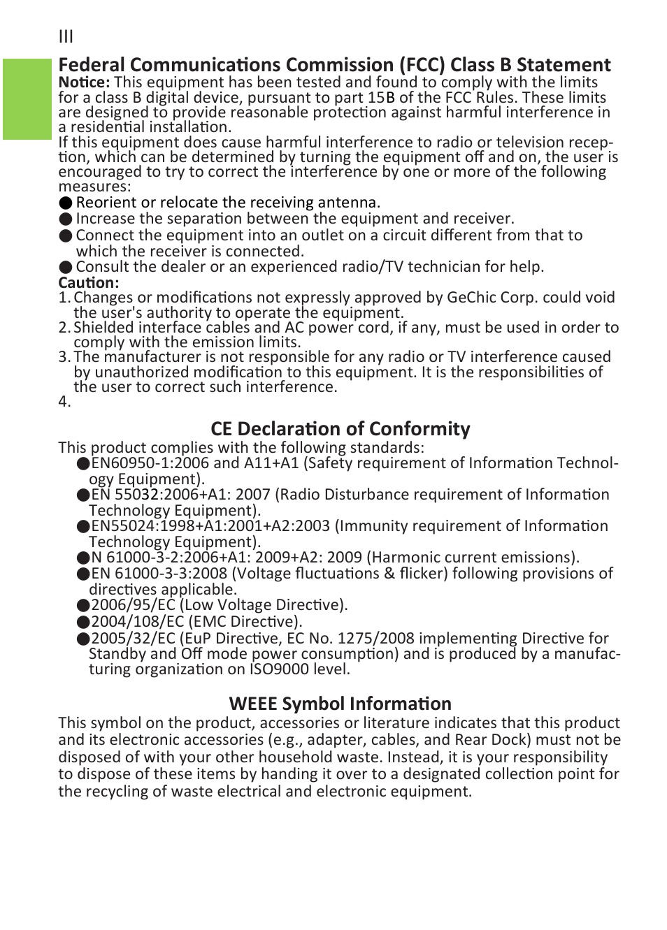 Ce declaration of conformity, Weee symbol information | GeChic 1102I 11.6" 16:9 Portable Touchscreen LCD Monitor User Manual | Page 6 / 44