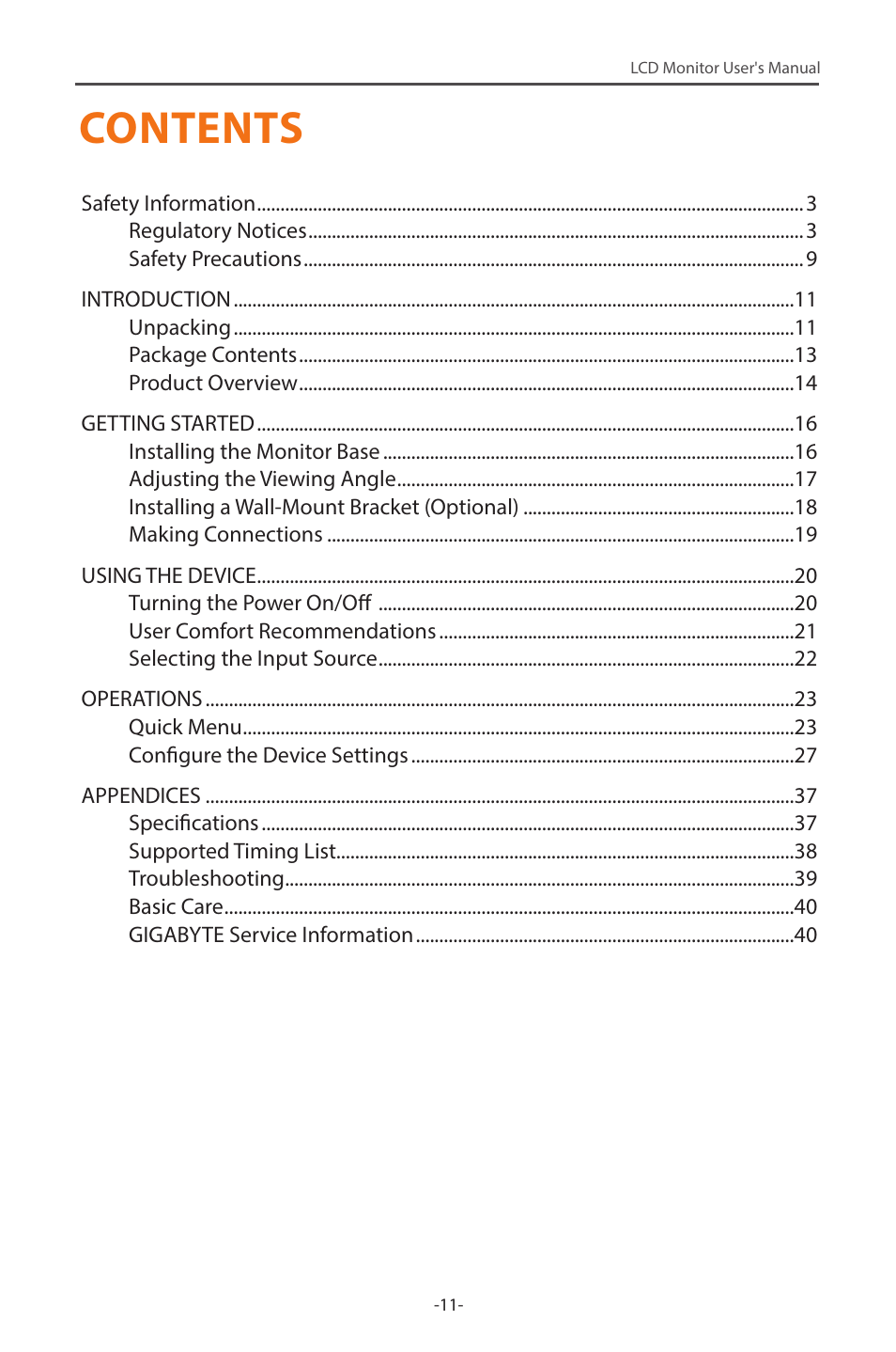 GIGABYTE G34WQC 34" 21:9 VA Curved Gaming Monitor User Manual | Page 11 / 41