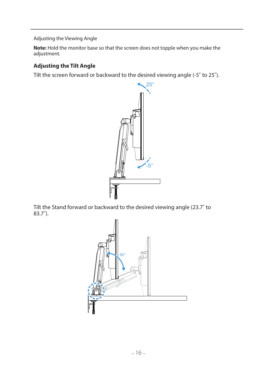 Adjusting_the_viewing_angle, Bookmark6, Adjusting the viewing angle | GIGABYTE 31.5" M32U 4K HDR 144 Hz Arm Edition Gaming Monitor User Manual | Page 17 / 57