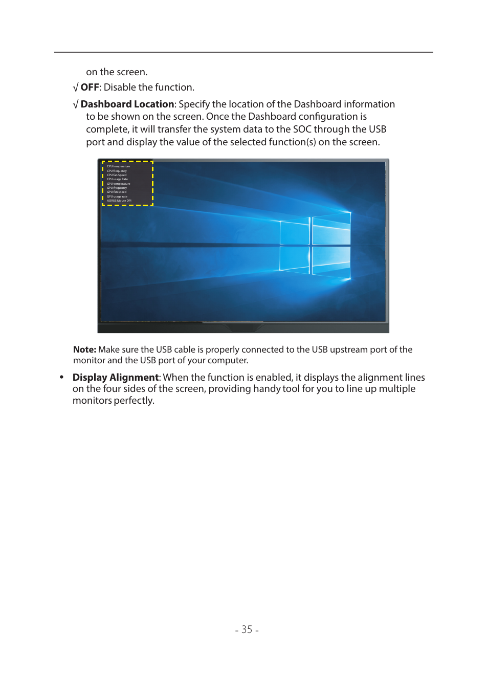 GIGABYTE 31.5" M32U 4K HDR 144 Hz Arm Edition Gaming Monitor User Manual | Page 36 / 57