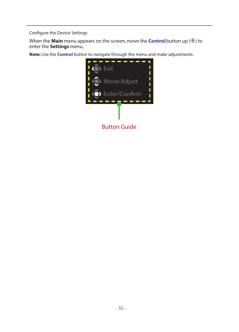 Configure_the_device_settings, Bookmark15, Configure the device settings | Exit move/adjust enter/confirm | GIGABYTE 31.5" M32U 4K HDR 144 Hz Arm Edition Gaming Monitor User Manual | Page 37 / 57