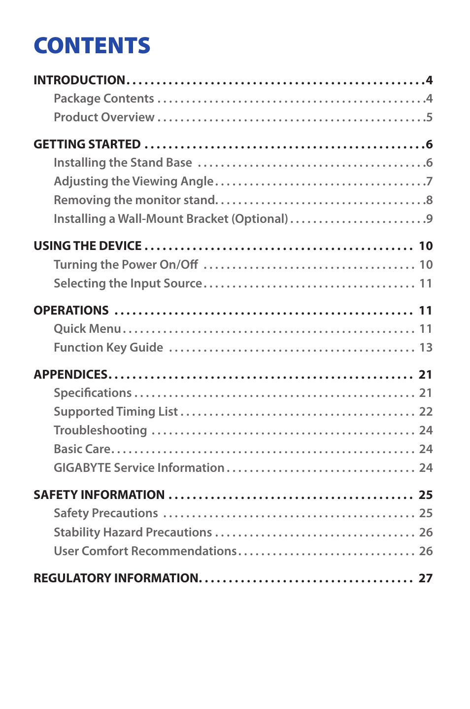 GIGABYTE GS27FC 27" 180 Hz Curved Gaming Monitor User Manual | Page 3 / 32