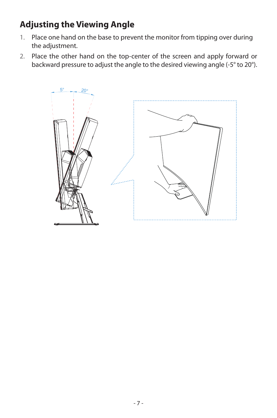 Adjusting the viewing angle | GIGABYTE GS27FC 27" 180 Hz Curved Gaming Monitor User Manual | Page 7 / 32