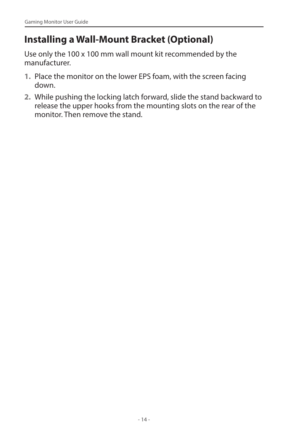 Installing a wall-mount bracket (optional) | GIGABYTE G27F 2 27" 170 Hz Gaming Monitor User Manual | Page 14 / 44