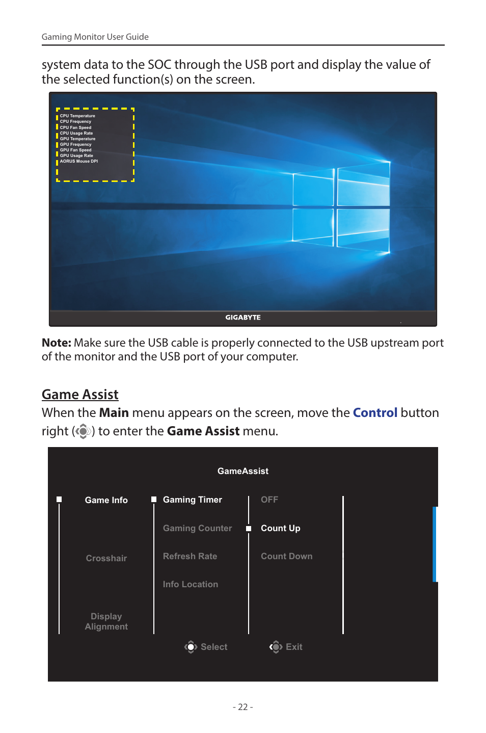 Game assist | GIGABYTE G27F 2 27" 170 Hz Gaming Monitor User Manual | Page 22 / 44