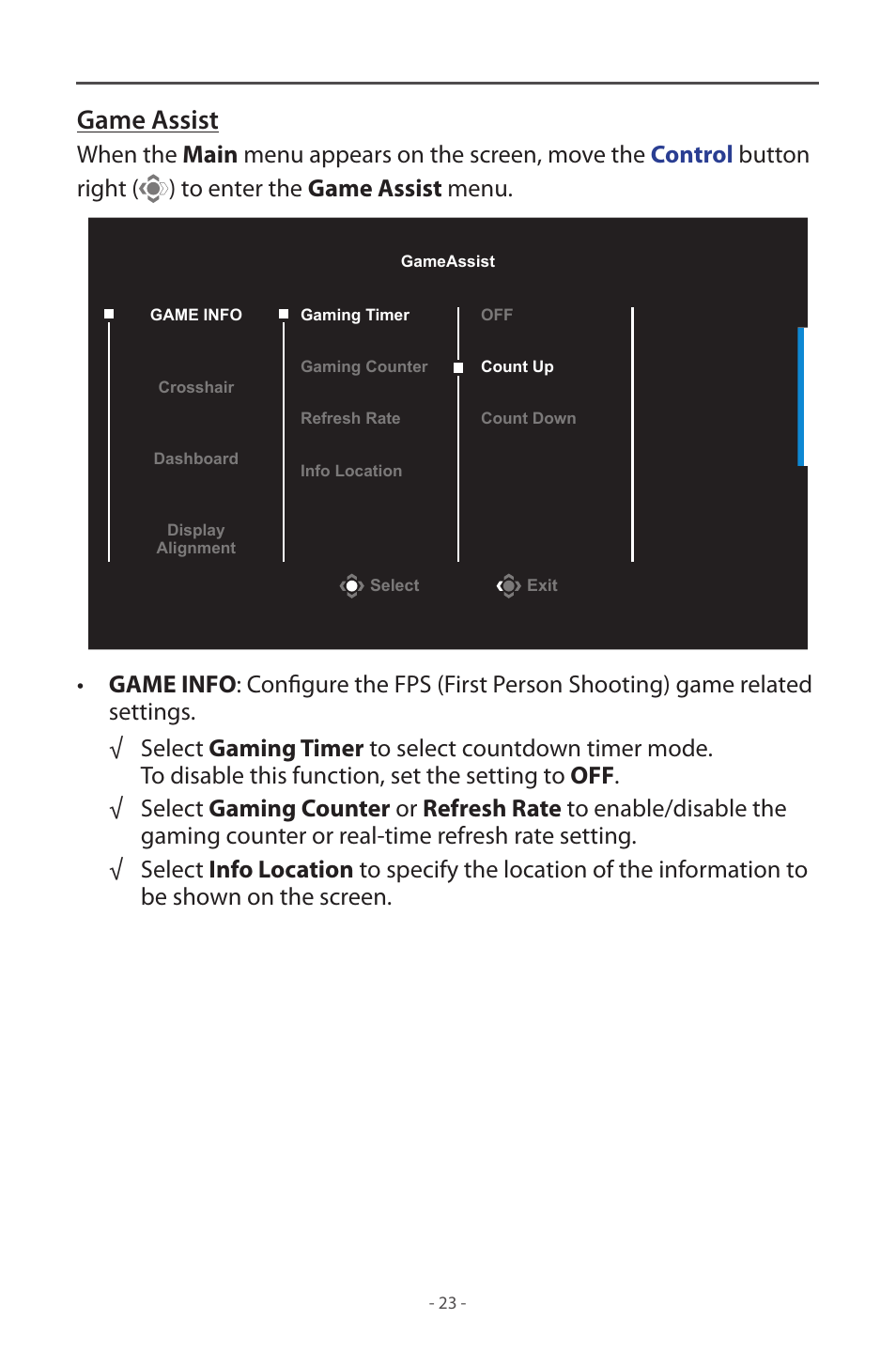 Game assist | GIGABYTE M32UC 31.5" 4K HDR 144 Hz Curved Gaming Monitor User Manual | Page 23 / 48