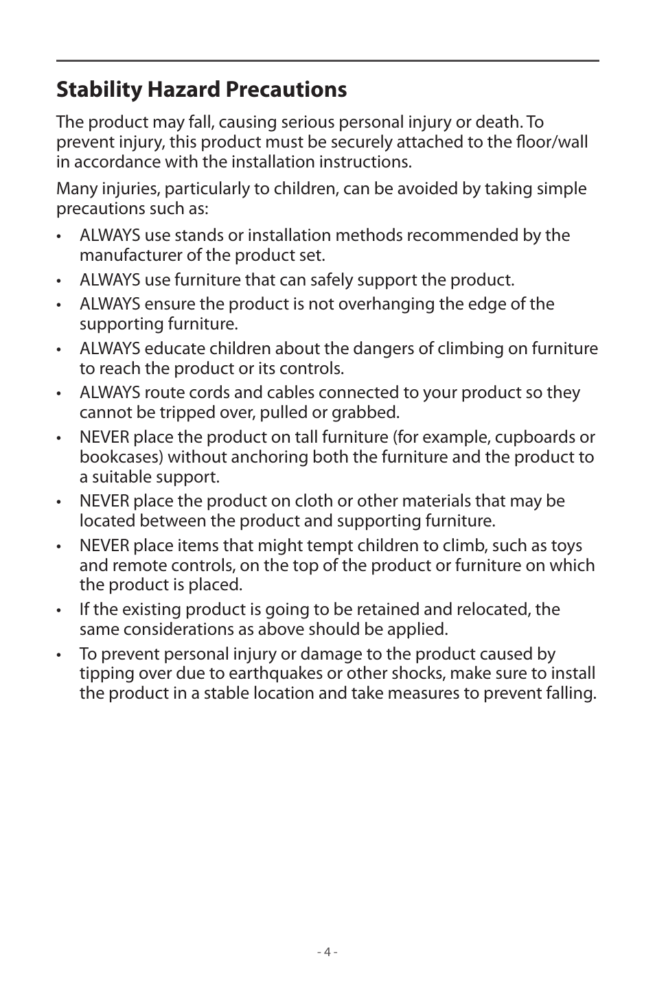 Stability hazard precautions | GIGABYTE M32UC 31.5" 4K HDR 144 Hz Curved Gaming Monitor User Manual | Page 4 / 48