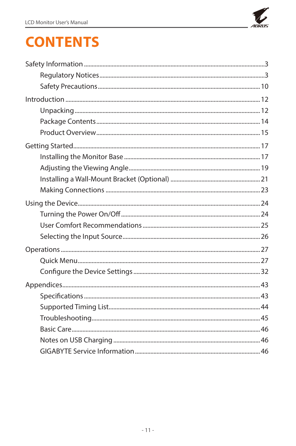 GIGABYTE AORUS FI32U 31.5" 16:9 FreeSync 144 Hz 4K HDR IPS Gaming Monitor User Manual | Page 11 / 46