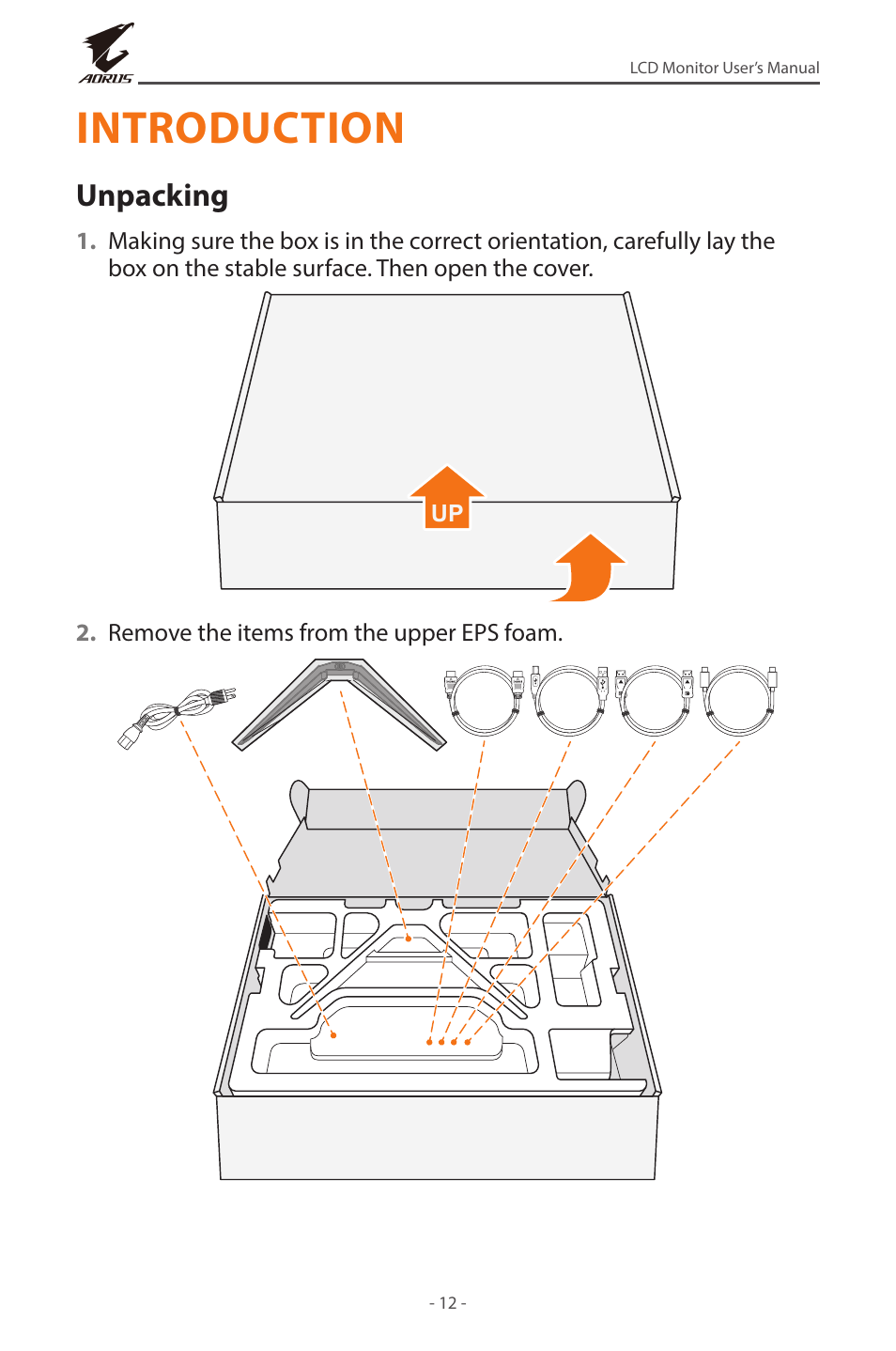 Introduction, Unpacking | GIGABYTE AORUS FI32U 31.5" 16:9 FreeSync 144 Hz 4K HDR IPS Gaming Monitor User Manual | Page 12 / 46