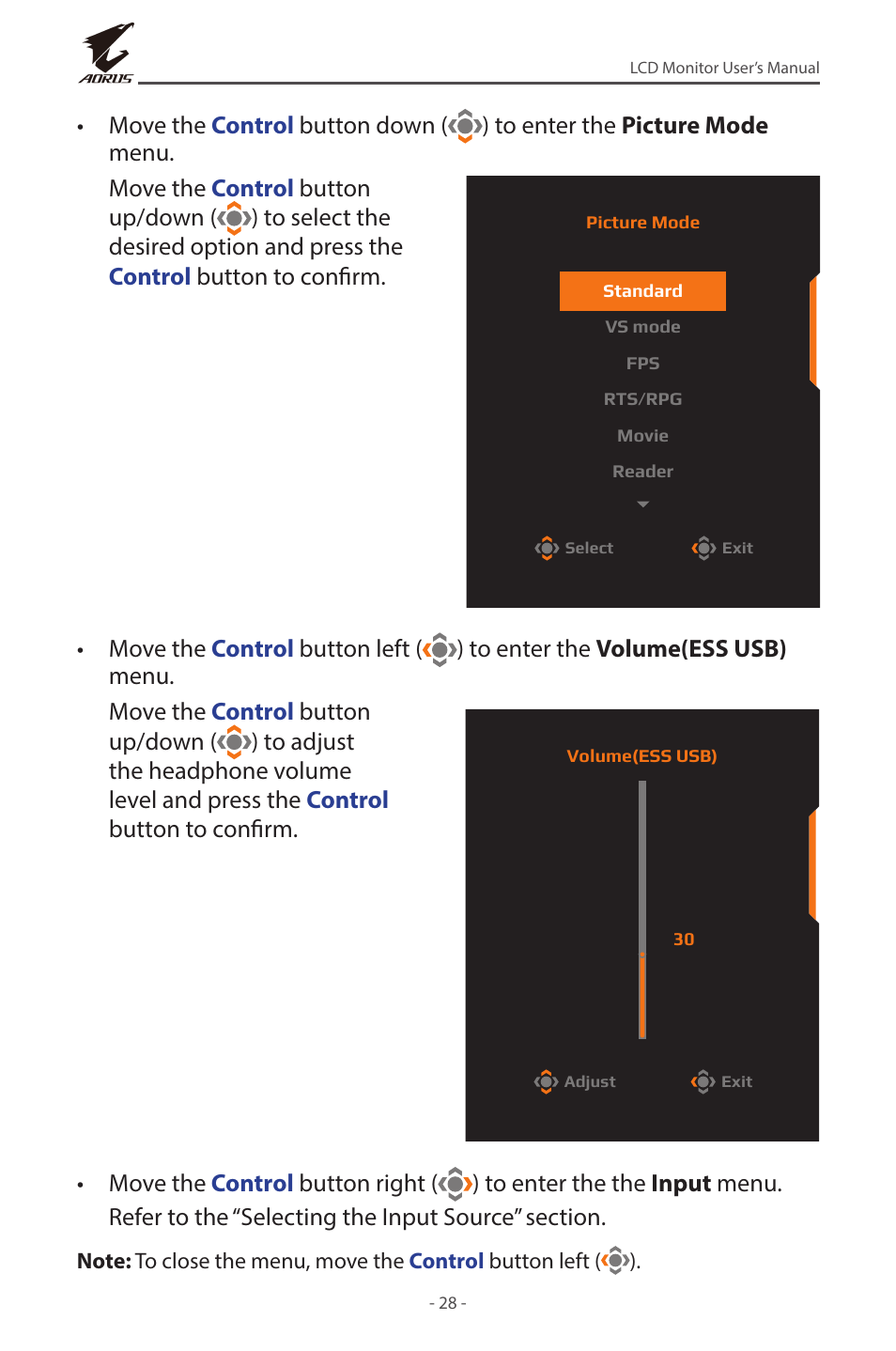 GIGABYTE AORUS FI32U 31.5" 16:9 FreeSync 144 Hz 4K HDR IPS Gaming Monitor User Manual | Page 28 / 46