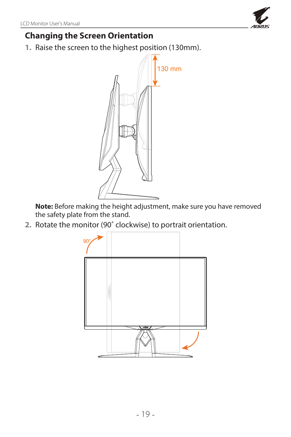 GIGABYTE AORUS FI32Q X 32" 16:9 FreeSync QHD 240 Hz HDR IPS Gaming Monitor User Manual | Page 19 / 53