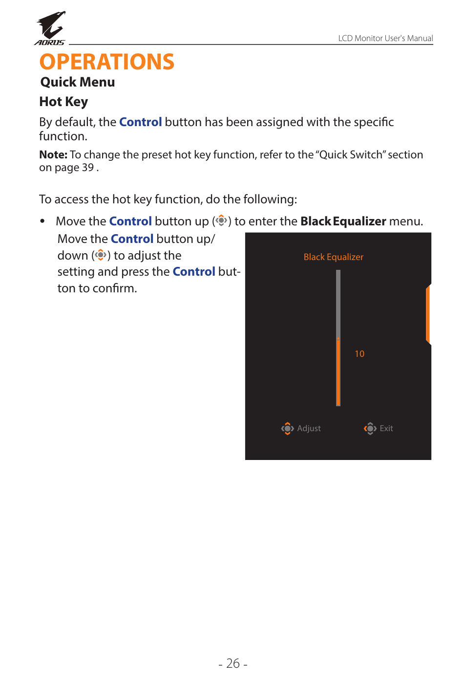 Operations, Quick menu | GIGABYTE AORUS FI32Q X 32" 16:9 FreeSync QHD 240 Hz HDR IPS Gaming Monitor User Manual | Page 26 / 53