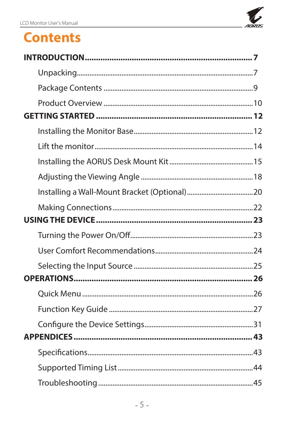 GIGABYTE AORUS FI32Q X 32" 16:9 FreeSync QHD 240 Hz HDR IPS Gaming Monitor User Manual | Page 5 / 53