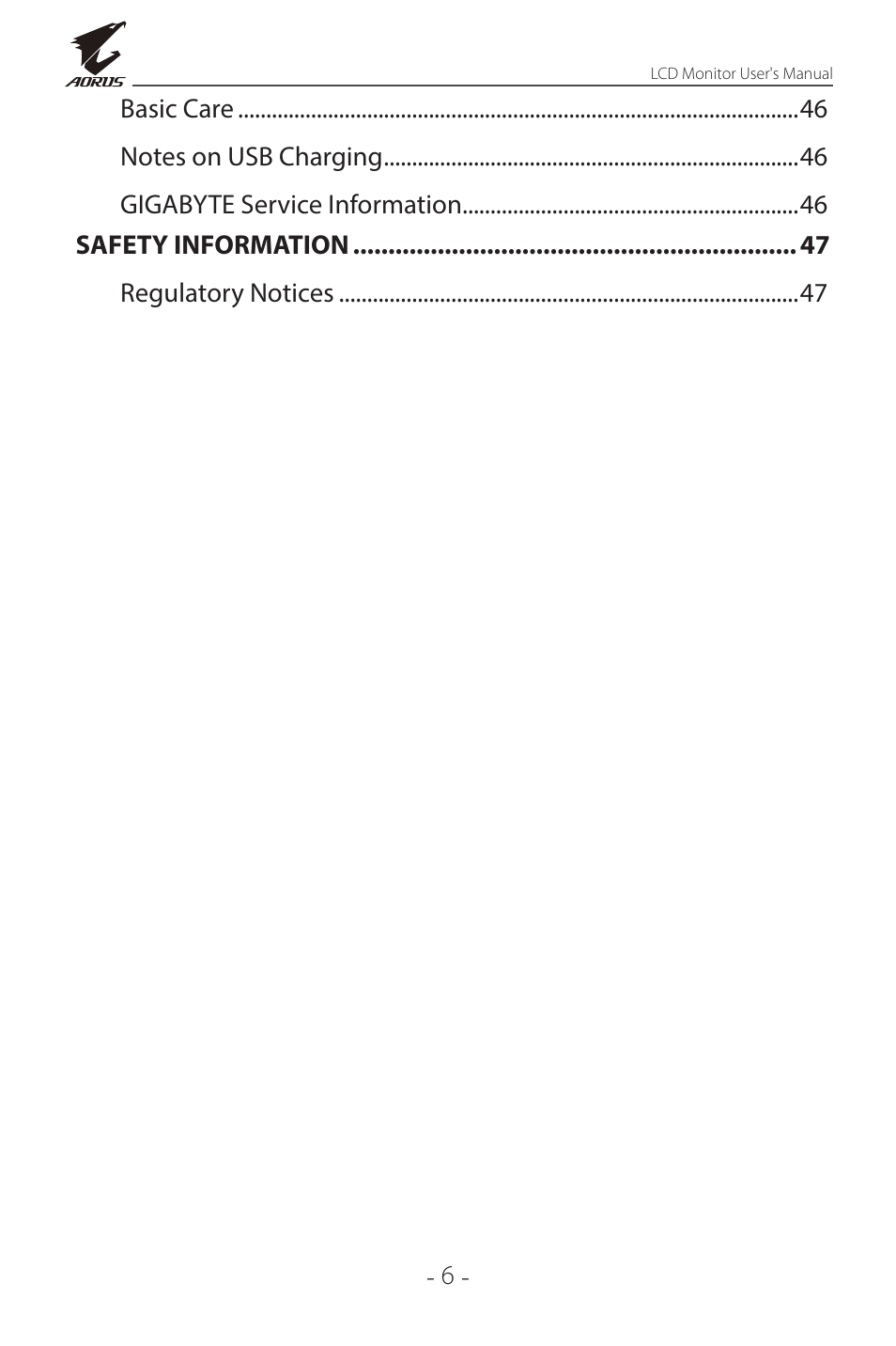 GIGABYTE AORUS FI32Q X 32" 16:9 FreeSync QHD 240 Hz HDR IPS Gaming Monitor User Manual | Page 6 / 53