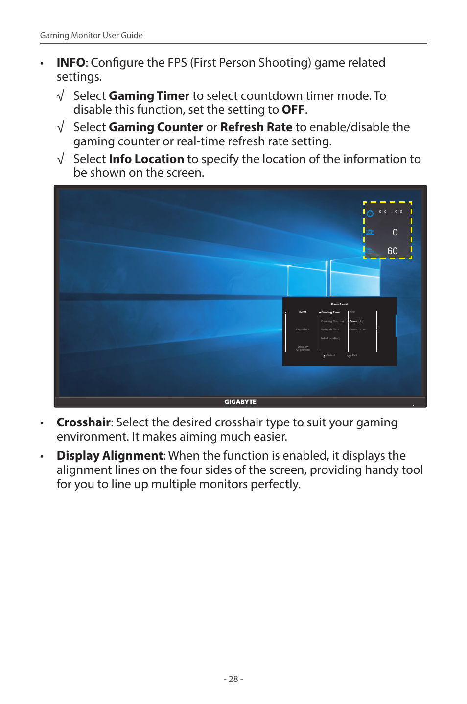 GIGABYTE G32QC A 31.5" 1440p HDR 165 Hz Curved Gaming Monitor User Manual | Page 28 / 42