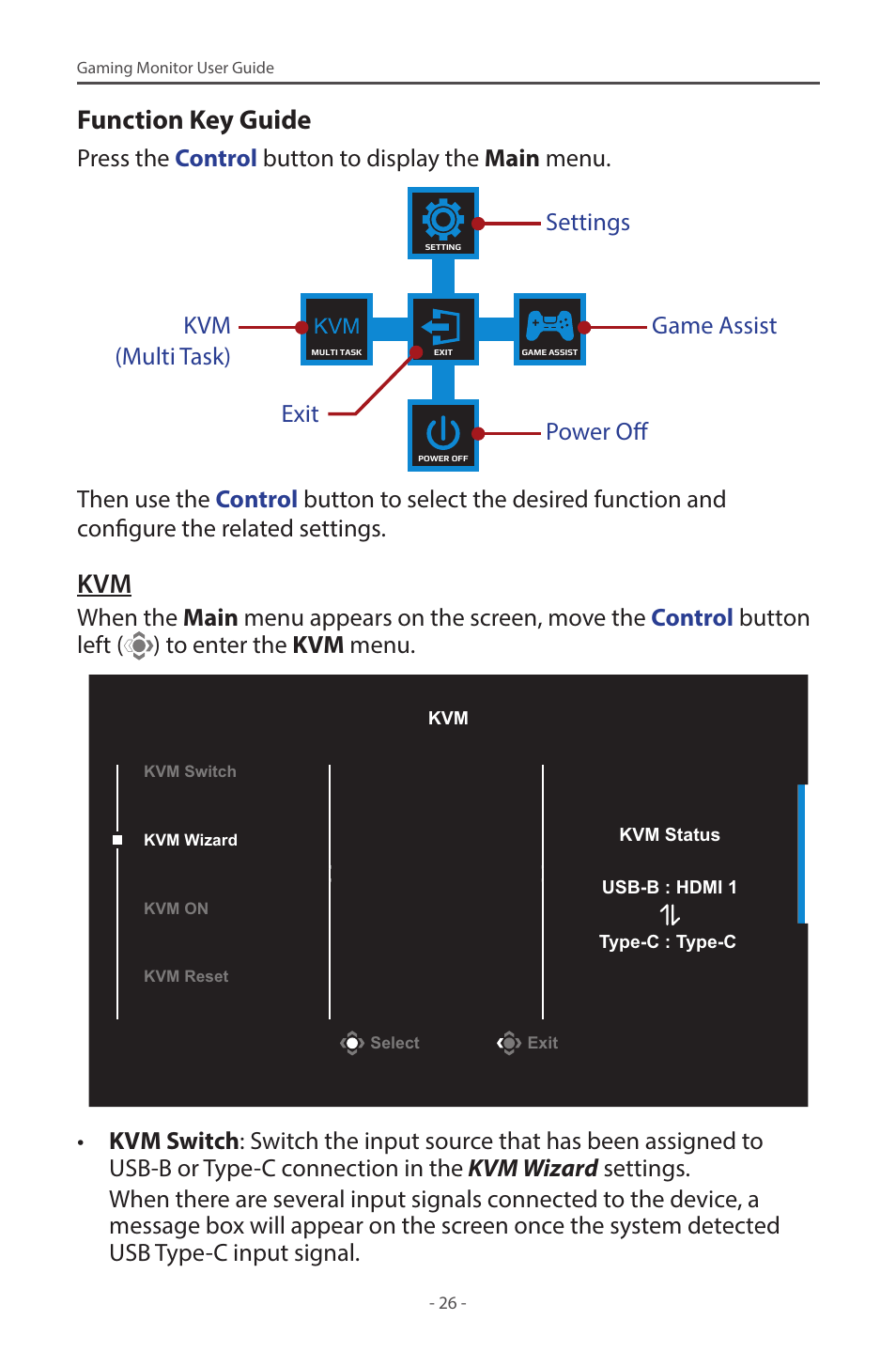 Function key guide | GIGABYTE M28U 28" 16:9 144 Hz 4K Gaming Monitor User Manual | Page 26 / 45