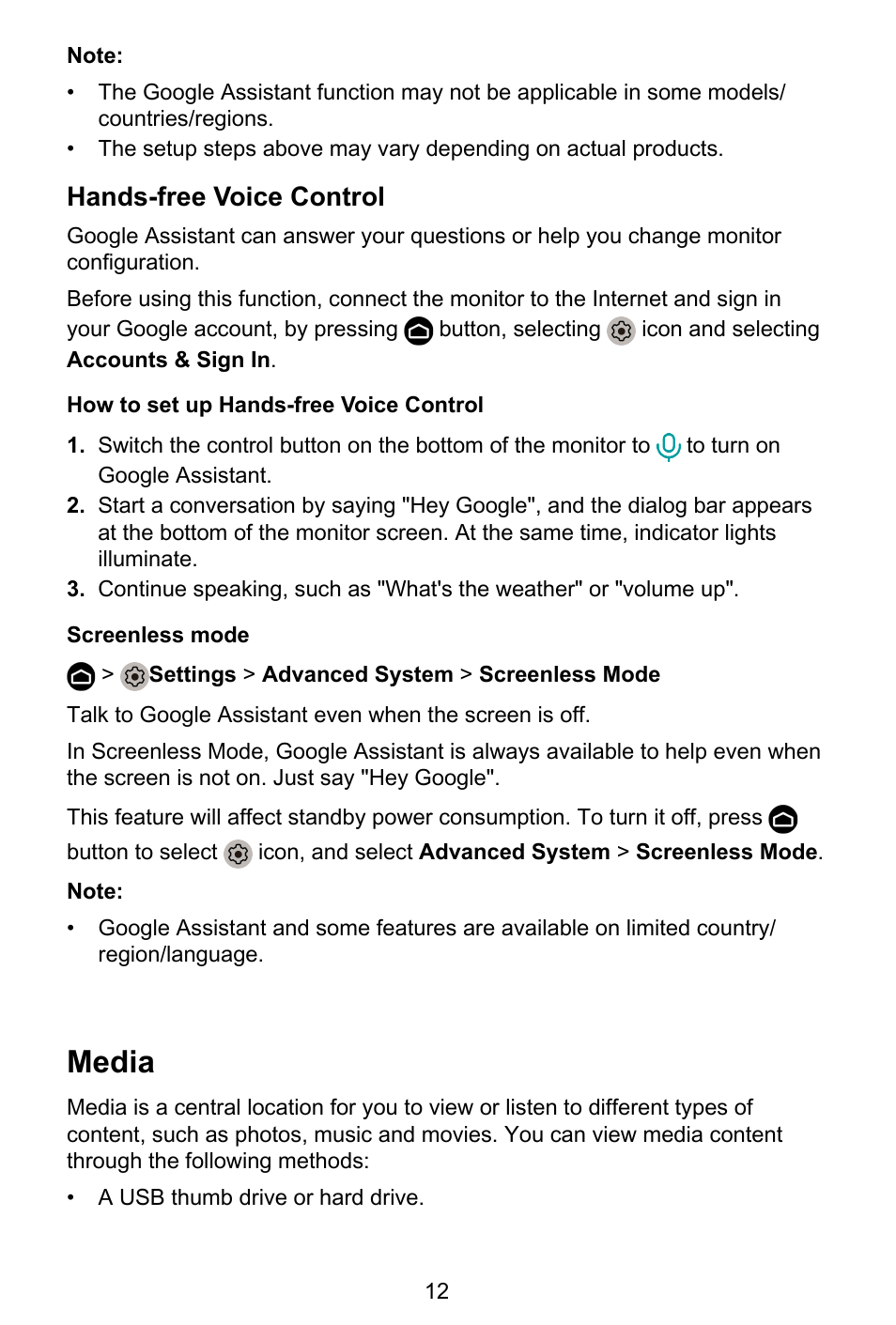 Hands-free voice control, How to set up hands-free voice control, Screenless mode | Media | GIGABYTE S55U 54.6" 3840 x 2160 HDR 120 Hz Gaming Monitor User Manual | Page 13 / 46