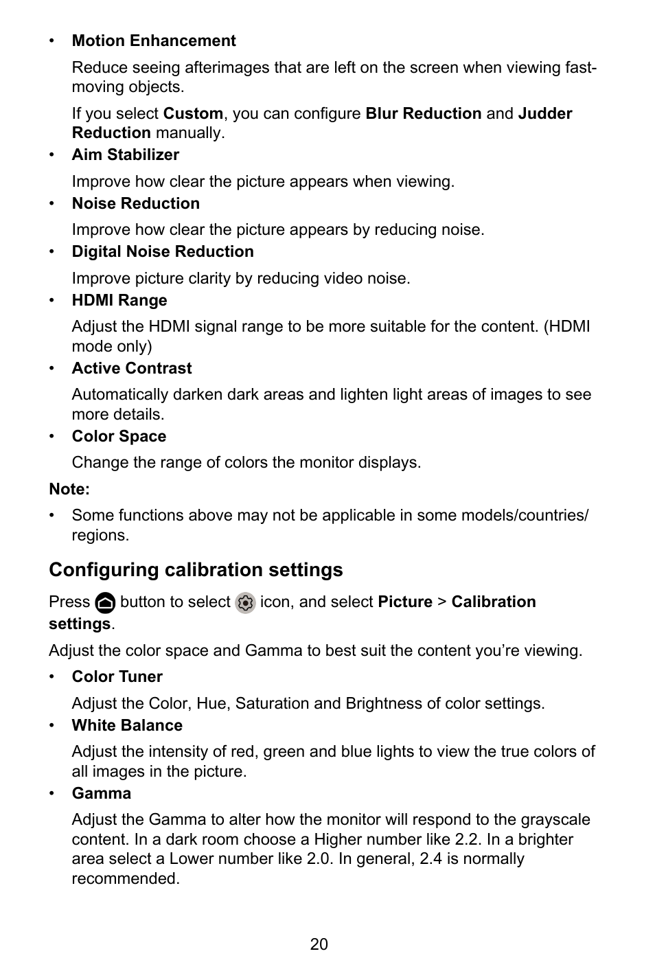 Configuring calibration settings | GIGABYTE S55U 54.6" 3840 x 2160 HDR 120 Hz Gaming Monitor User Manual | Page 21 / 46