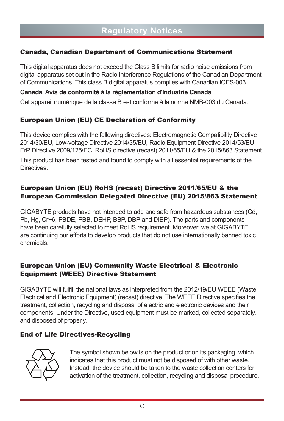 Regulatory notices | GIGABYTE S55U 54.6" 3840 x 2160 HDR 120 Hz Gaming Monitor User Manual | Page 40 / 46