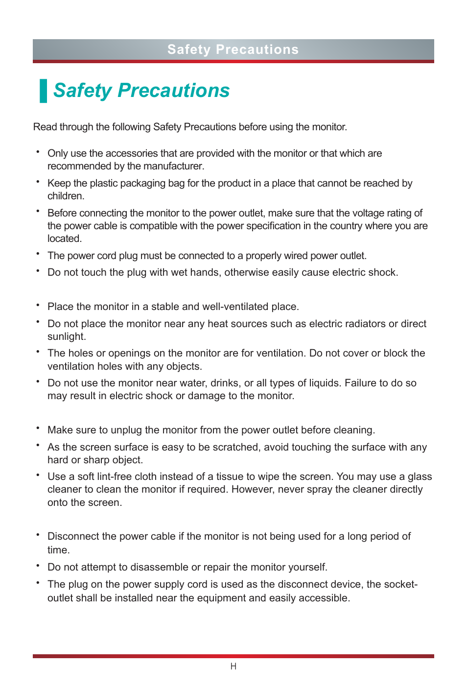 Safety precautions | GIGABYTE S55U 54.6" 3840 x 2160 HDR 120 Hz Gaming Monitor User Manual | Page 45 / 46