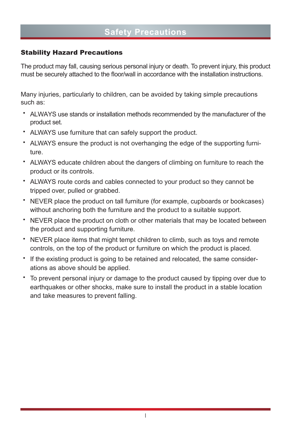 Safety precautions | GIGABYTE S55U 54.6" 3840 x 2160 HDR 120 Hz Gaming Monitor User Manual | Page 46 / 46