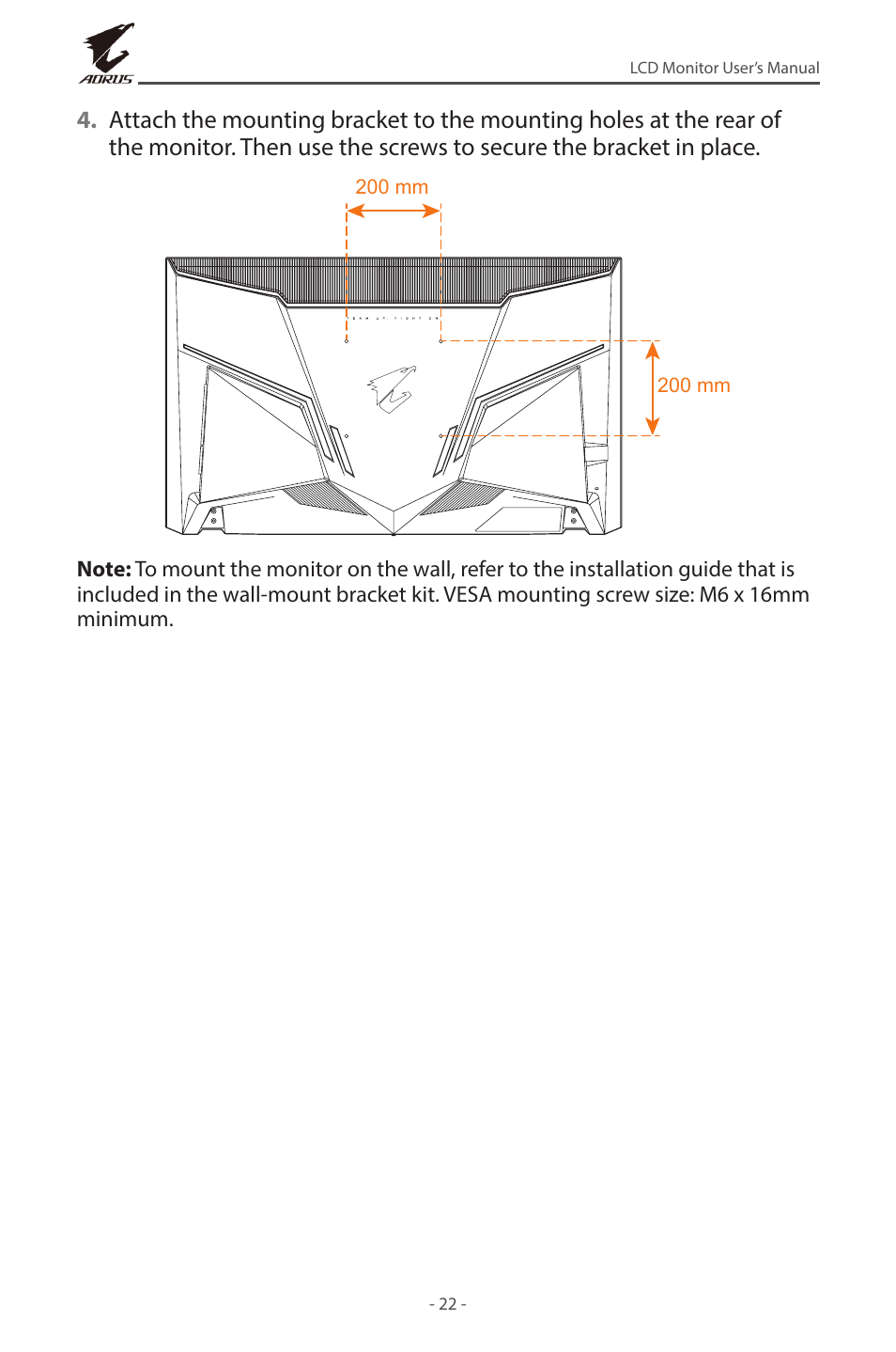 GIGABYTE AORUS FV43U 43" 16:9 4K Quantum Dot 144 Hz HDR VA Gaming Monitor User Manual | Page 22 / 46