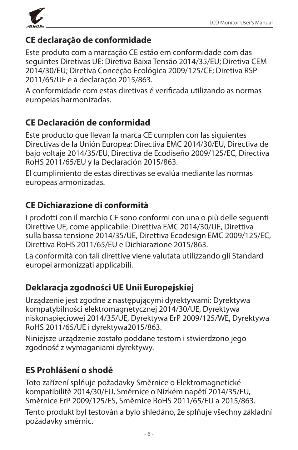 GIGABYTE AORUS FV43U 43" 16:9 4K Quantum Dot 144 Hz HDR VA Gaming Monitor User Manual | Page 6 / 46