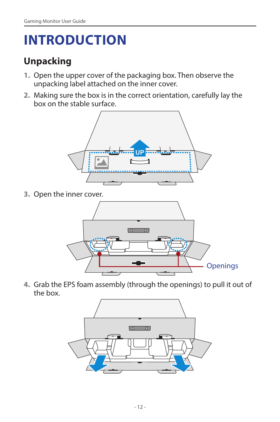 Introduction, Unpacking | GIGABYTE M27Q 27" KVM FreeSync 170 Hz QHD HDR IPS Gaming Monitor User Manual | Page 12 / 46