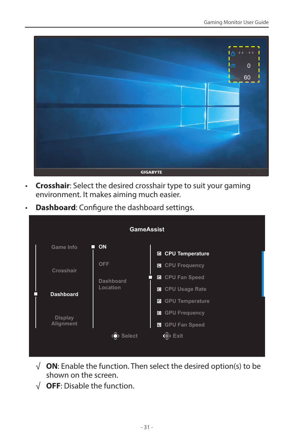 GIGABYTE M27Q 27" KVM FreeSync 170 Hz QHD HDR IPS Gaming Monitor User Manual | Page 31 / 46