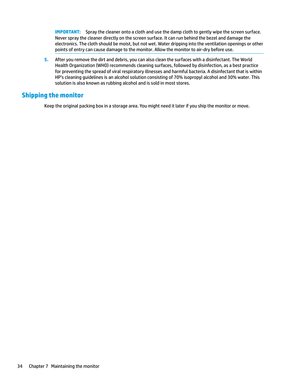 Shipping the monitor | HP E27d G4 27" 16:9 Advanced Docking IPS Monitor User Manual | Page 42 / 52