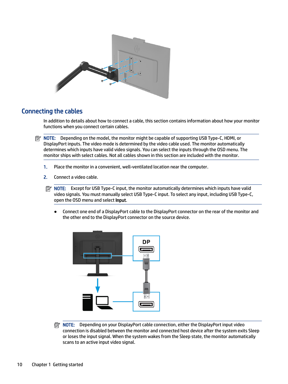 Connecting the cables | HP M24 23.8" Webcam Monitor User Manual | Page 15 / 38