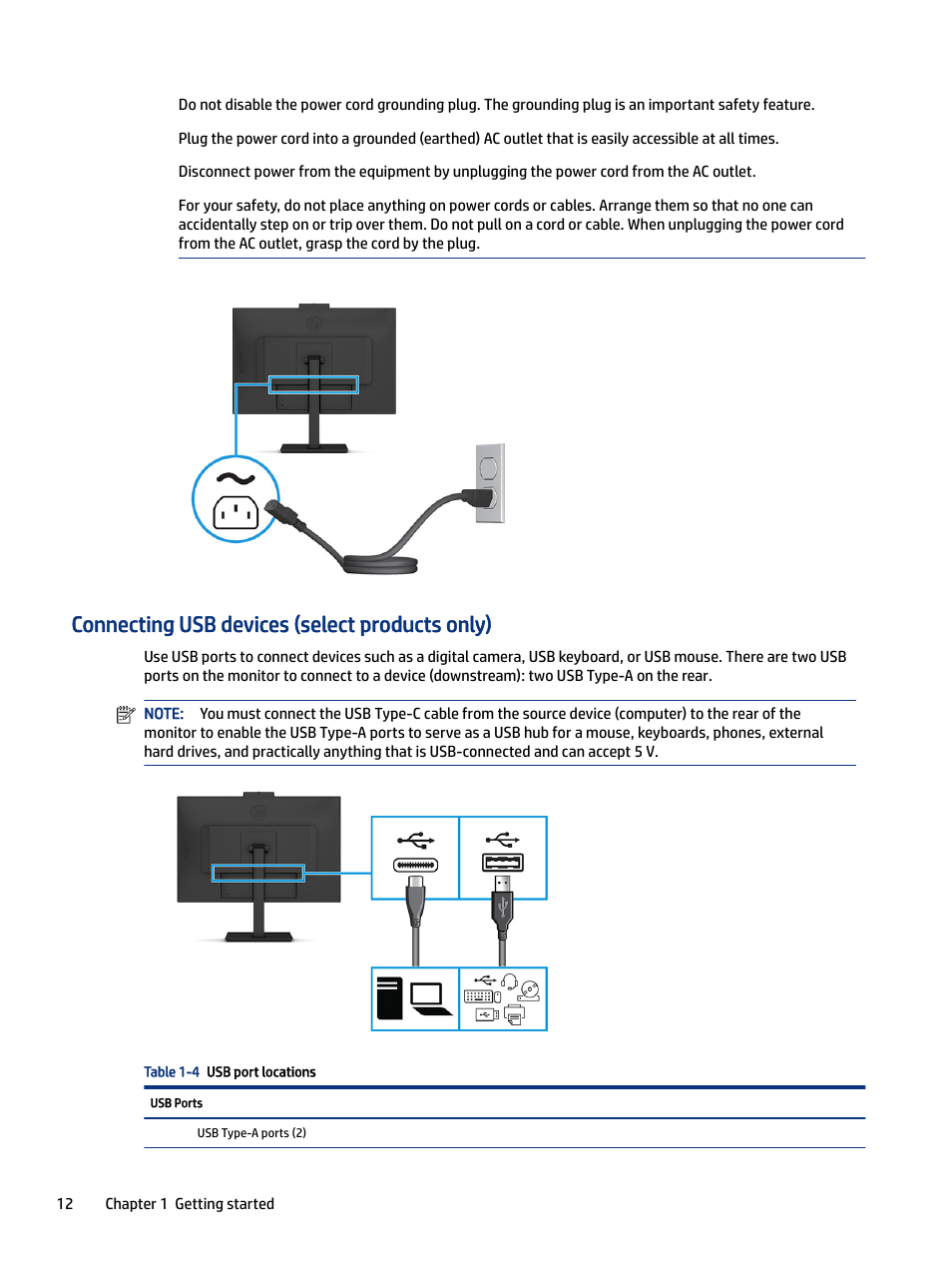 Connecting usb devices (select products only) | HP M24 23.8" Webcam Monitor User Manual | Page 17 / 38