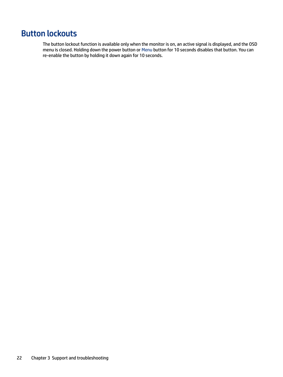 Button lockouts | HP M24 23.8" Webcam Monitor User Manual | Page 27 / 38