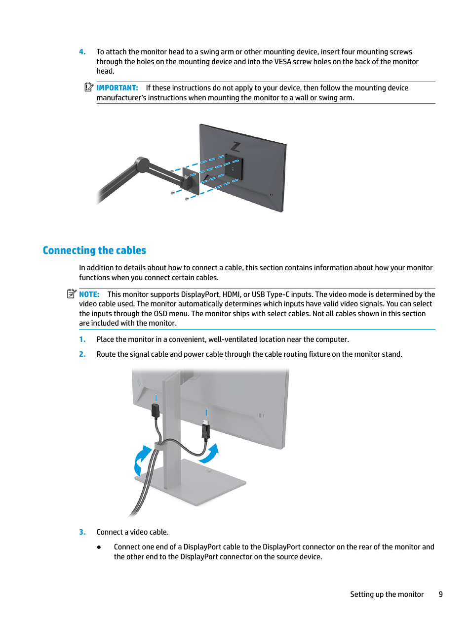 Connecting the cables | HP Z31x 31.1" 17:9 DreamColor Studio Cinema 4K IPS Display User Manual | Page 17 / 45