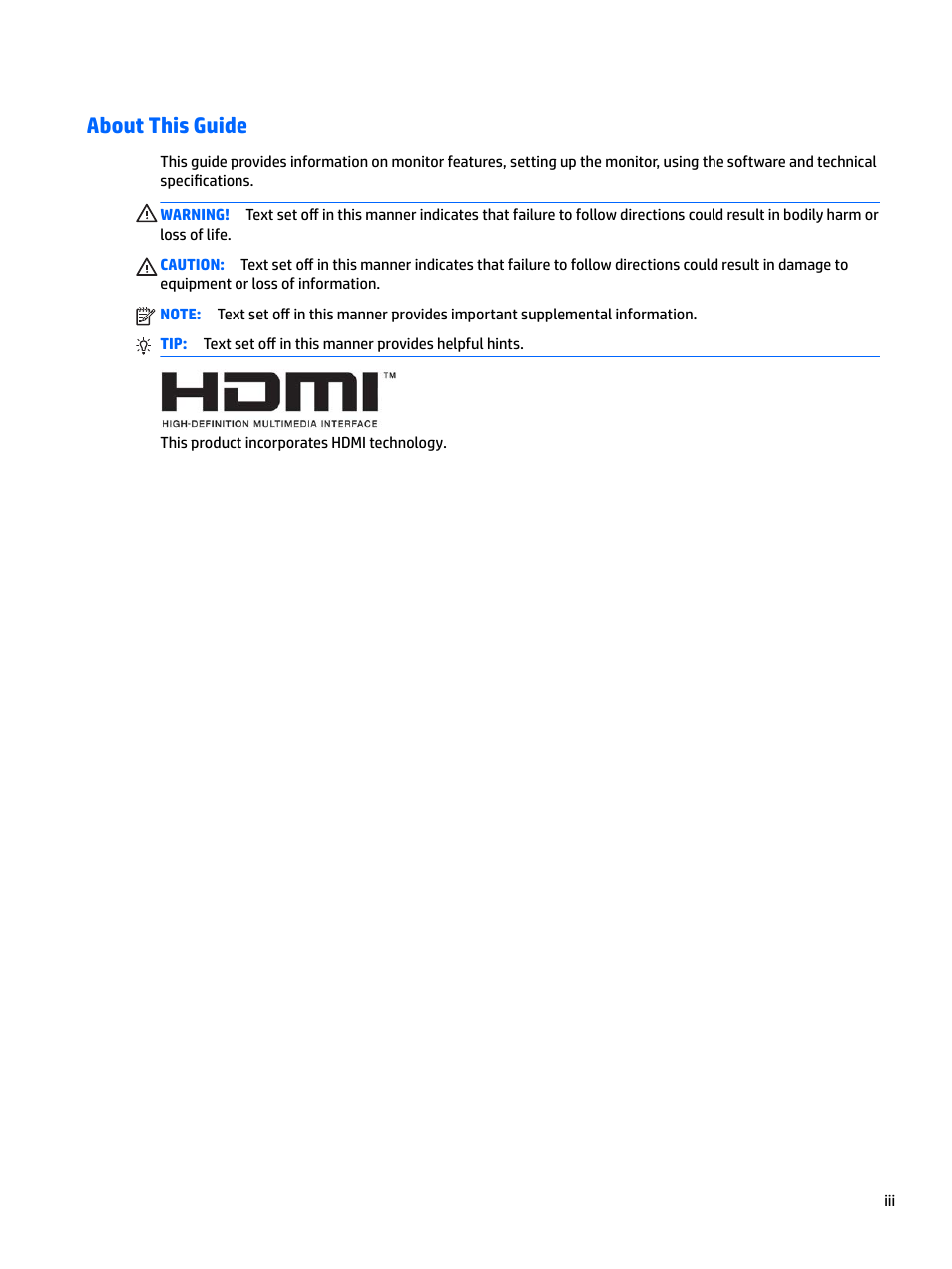 About this guide | HP Z38c 37.5" 21:9 Curved IPS Monitor (Smart Buy) User Manual | Page 3 / 30