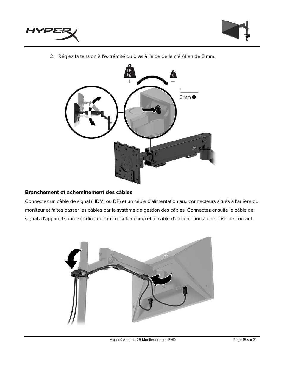 Branchement et acheminement des câbles | HyperX Armada 25 24.5" 240 Hz Gaming Monitor User Manual | Page 109 / 499