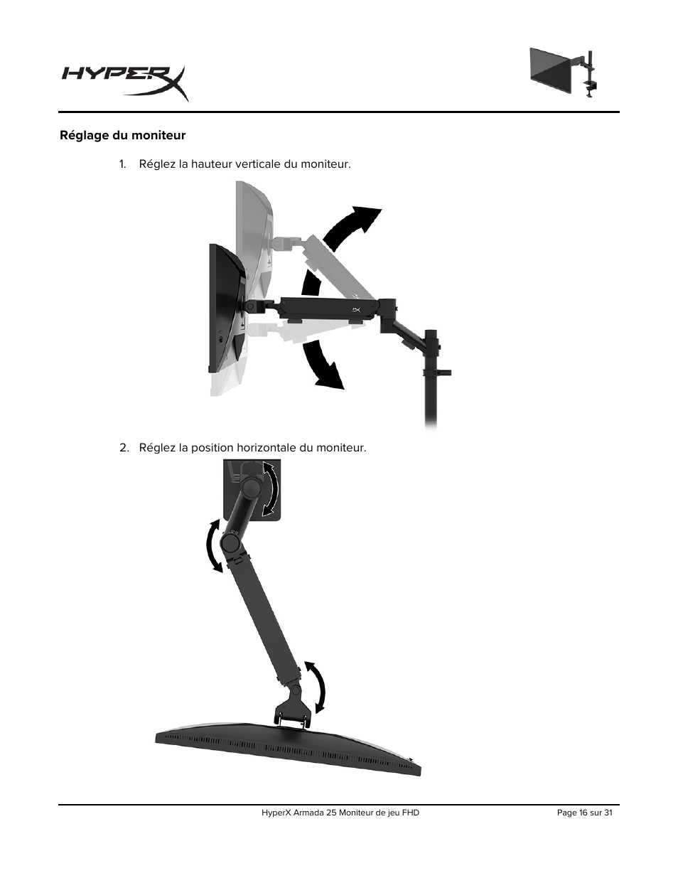 Réglage du moniteur | HyperX Armada 25 24.5" 240 Hz Gaming Monitor User Manual | Page 110 / 499