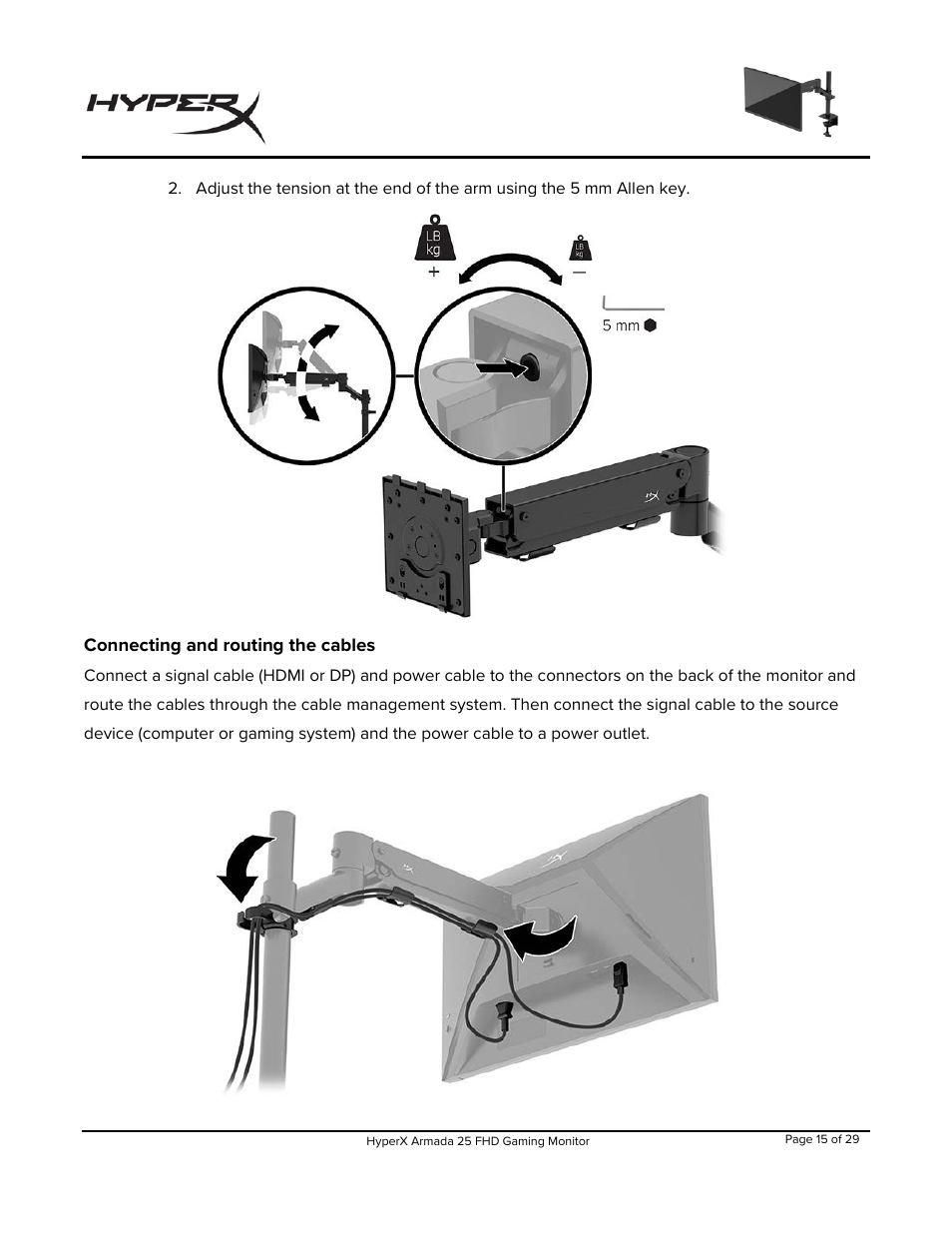 Connecting and routing the cables | HyperX Armada 25 24.5" 240 Hz Gaming Monitor User Manual | Page 16 / 499