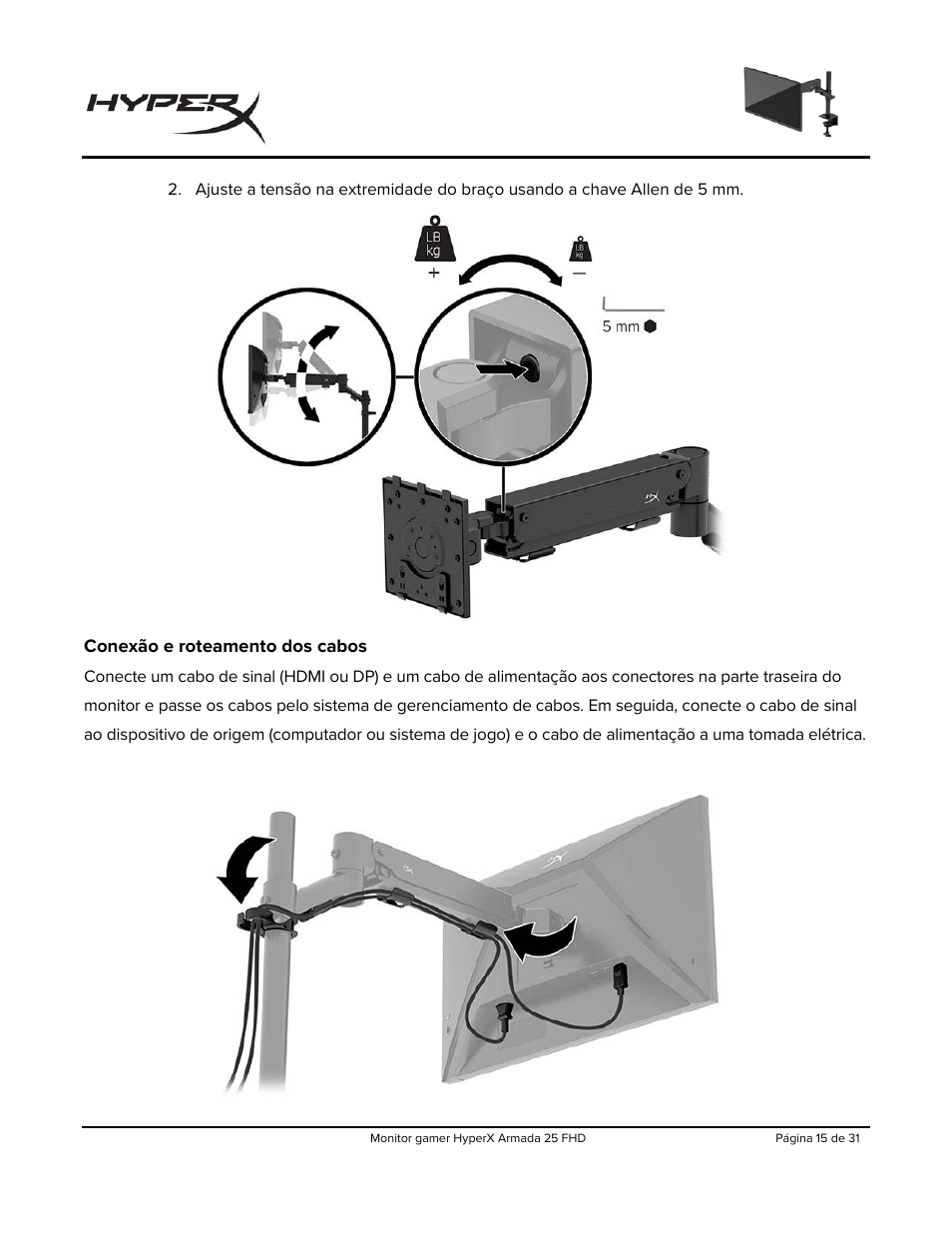 Conexão e roteamento dos cabos | HyperX Armada 25 24.5" 240 Hz Gaming Monitor User Manual | Page 171 / 499