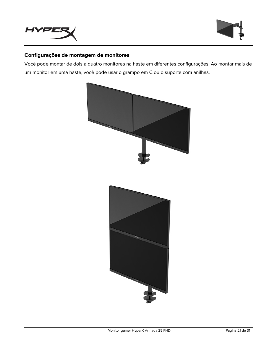 Configurações de montagem de monitores | HyperX Armada 25 24.5" 240 Hz Gaming Monitor User Manual | Page 177 / 499