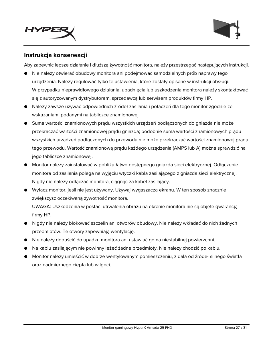 Instrukcja konserwacji | HyperX Armada 25 24.5" 240 Hz Gaming Monitor User Manual | Page 214 / 499