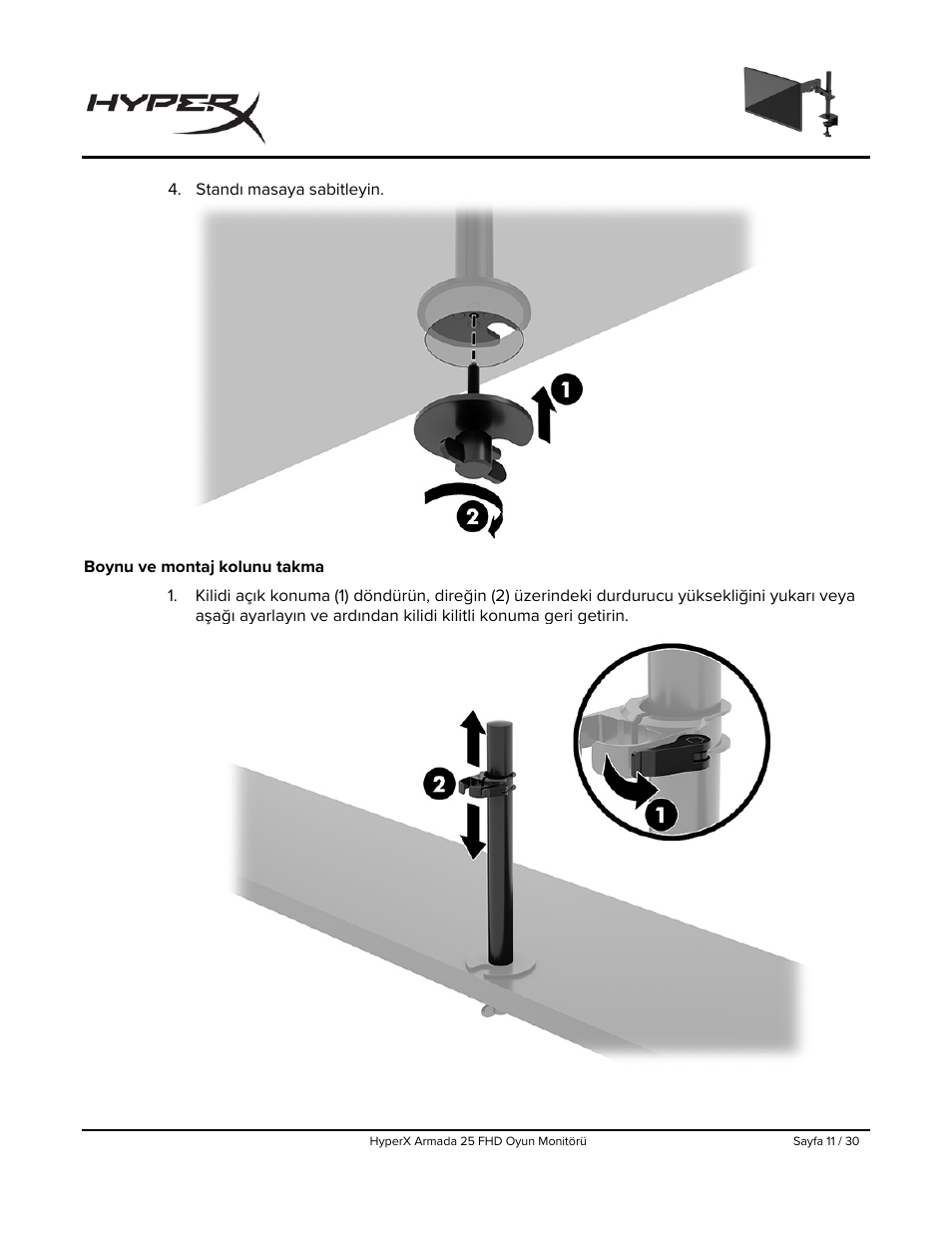 Boynu ve montaj kolunu takma | HyperX Armada 25 24.5" 240 Hz Gaming Monitor User Manual | Page 261 / 499