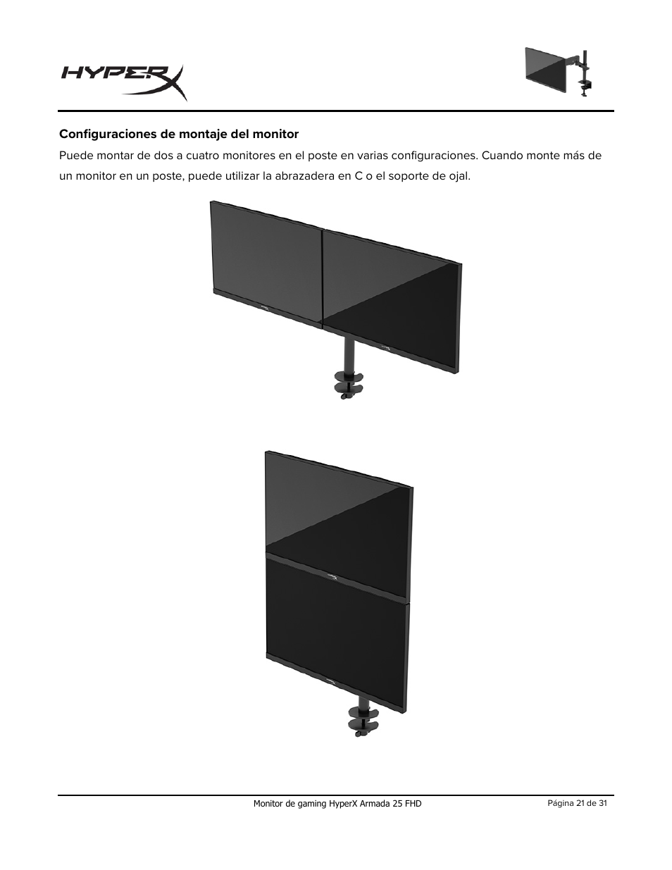 Configuraciones de montaje del monitor | HyperX Armada 25 24.5" 240 Hz Gaming Monitor User Manual | Page 51 / 499