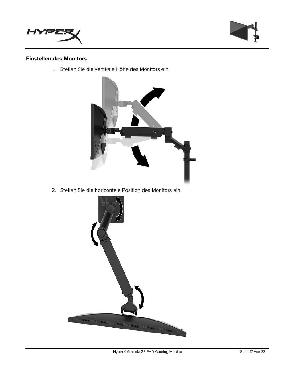 Einstellen des monitors | HyperX Armada 25 24.5" 240 Hz Gaming Monitor User Manual | Page 78 / 499