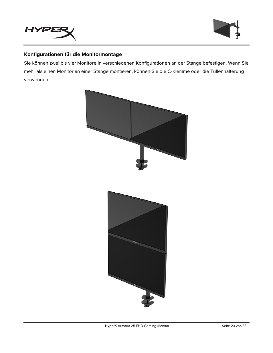 Konfigurationen für die monitormontage | HyperX Armada 25 24.5" 240 Hz Gaming Monitor User Manual | Page 84 / 499